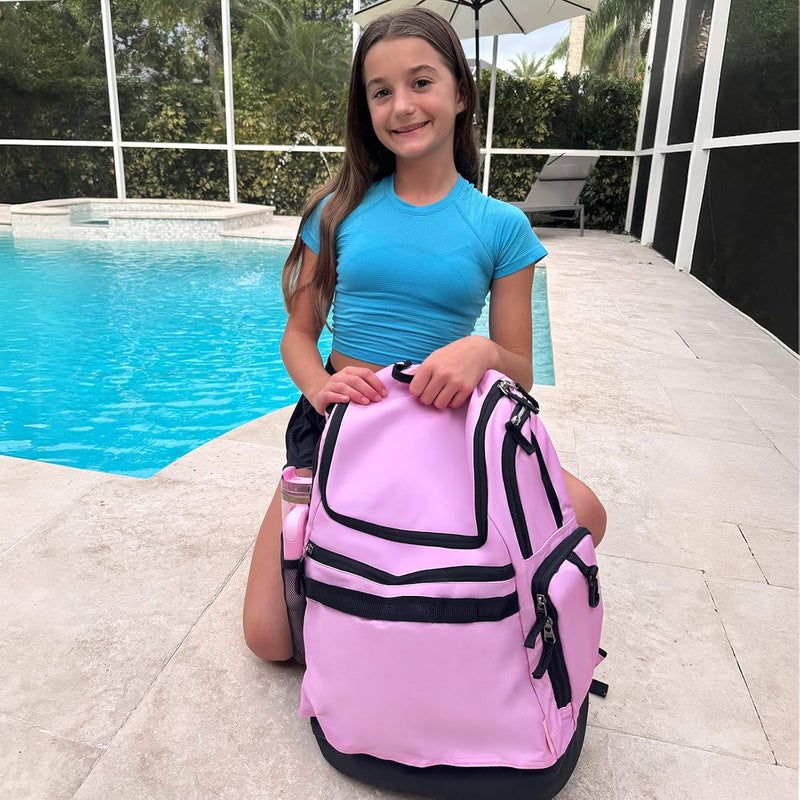 Choco Mocha Swim Backpack Girls, 35L Swimming Bag for Kids with Wet and Dry Compartments, Swim Gear Bag Black Pink - Image 3
